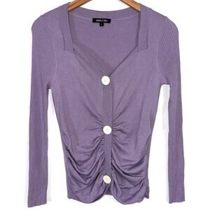 Dimple Hsu Wool Purple Button Front Cardigan Sweater Size Large